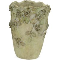Pflanztopf Rosenrelief Vase Zement Übertopf grau Moos Ø 21 cm