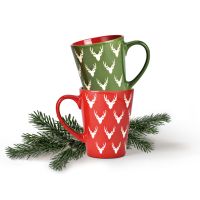 Schöne Weihnachtstassen 6er Set Hirsch grün rot Kaffeetassen Tassen
