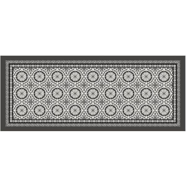 Teppichläufer Küchenläufer Teppich Fliesen Retro schwarz waschbar - in 60x150 cm