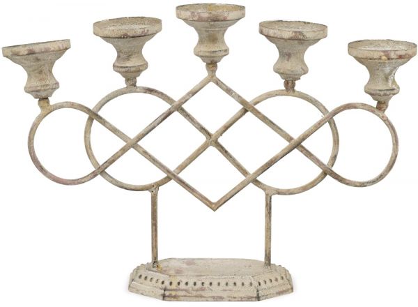 Kerzenständer 5 armig mit Sockel & Ornament Antioptik Metall beige 1 Stk 51x36 cm