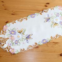 Tischläufer Mitteldecke Schmetterlinge Blumen Zierkante Stick bunt 30x70 cm oval