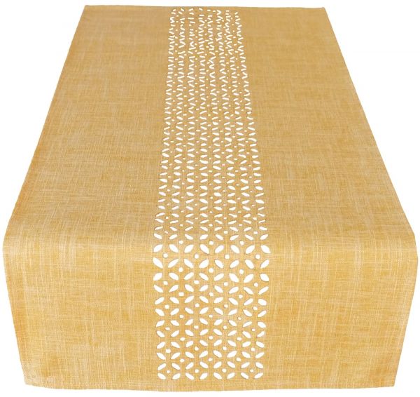 Tischläufer Mitteldecke Durchbrochene Ornamente gelb Tischwäsche 1 Stk 40x90 cm