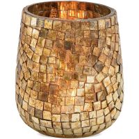 Windlicht Mosaik Dekoration aus Glas Kerzenhalter Champagner 1 Stk 10x11x10 cm