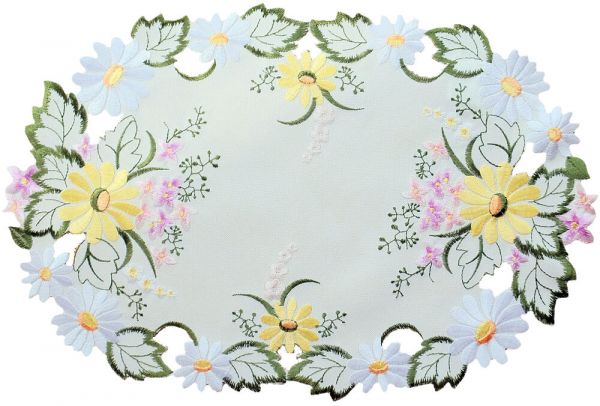 Mitteldecke Tischdecke Blumen & Blätter Stickerei Tischwäsche oval 30x45 cm