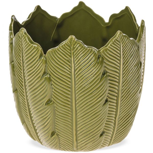 Pflanztopf Keramik Blumentopf Blätterrelief Motiv Blätter grün 1 Stk Ø 15x14 cm