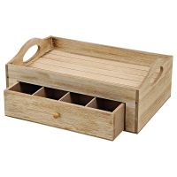 Teebox Holz 7 Fächer mit Serviertablett braun 30x20 cm