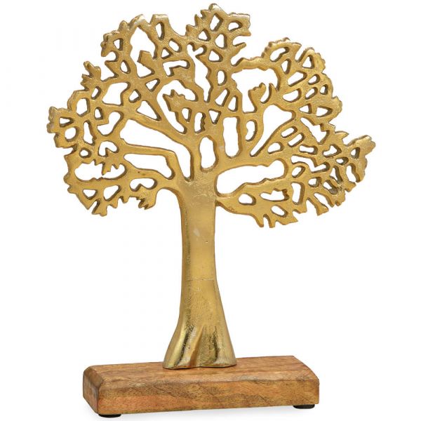 Baum Aufsteller Metall Skulptur Holzsockel Dekofigur Gold 1 Stk 22x27x5 cm