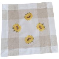 Tischdecke Sonnenblumen Streifen beige & Stick bunt Leinenoptik 1 Stk 35x35 cm