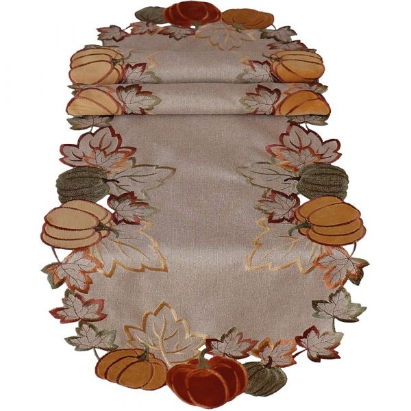 Tischläufer Kürbisse & Blätter Herbst Laub Stick bunt Polyester 1 Stk 40x140 cm