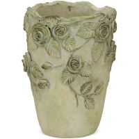 Pflanztopf Rosenrelief Vase Zement Übertopf grau Moos Ø 17 cm