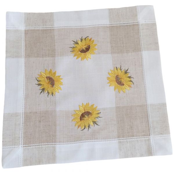 Tischdecke Sonnenblumen Streifen beige & Stick bunt Leinenoptik 1 Stk 35x35 cm