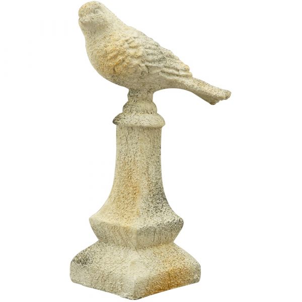 Vogelstatue Figur Antik Vogel Podest Gartendeko Poly creme 26 cm