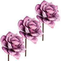 Pinienrosen am Stiel Kunstblumen frosted Gestecke 3er Set Ø 8 cm rosa