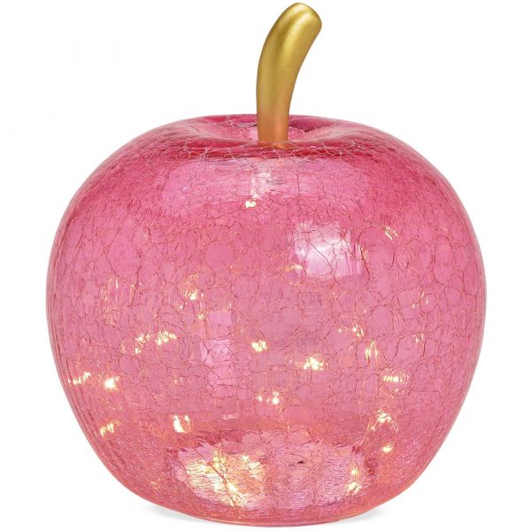 Apfel & 40er LED Licht & Timer Dekoapfel Dekoobst Glas Obst rosa 1 Stk Ø 27 cm