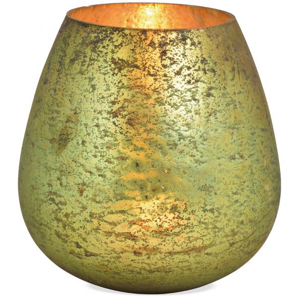 Teelichtglas / Windlicht / Kerzenhalter Vintagelook Glas grün gold 1 Stk Ø 11 cm