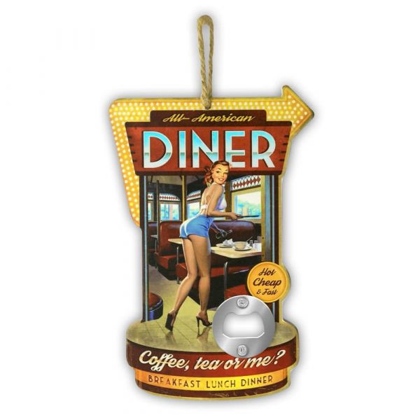 Flaschenöffner Vintage Pin Up Girl Diner Wandhalterung Metall 1 Stk 13x20x2 cm bunt