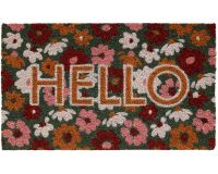 Fußmatte Kokosmatte KOKOS INDOOR bunt Schriftzug HELLO & bunte Blumen - 45x75 cm