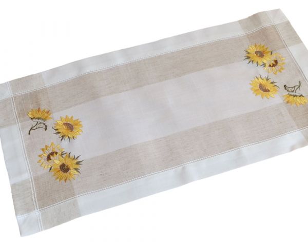 Tischläufer Sonnenblumen Streifen beige & Stick bunt Leinenoptik 1 Stk 35x70 cm