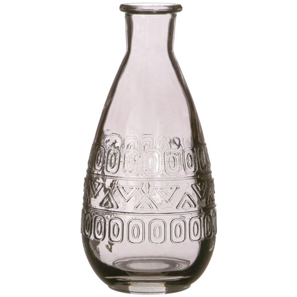 Bauchige Glasvase Glas Blumenvase Ethno-Muster 1 Stk Ø 7,5x15,8 cm grau