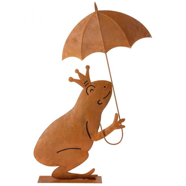 Froschkönig Figur Regenschirm Rostoptik Gartendeko Metall braun 1 Stk 27x48 cm