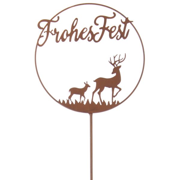 Dekostecker FROHES FEST Hirsch Gartenstecker Metall rostfarben 18,5x100 cm