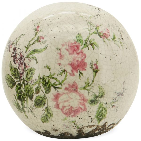Deko Kugel zum Hinstellen Rosen antike Optik Steingut beige rosa Ø 10x10 cm