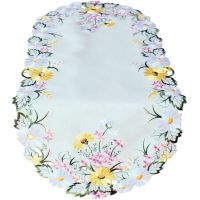 Tischläufer Mitteldecke Blumen & Blätter Stickerei Tischwäsche oval 40x90cm