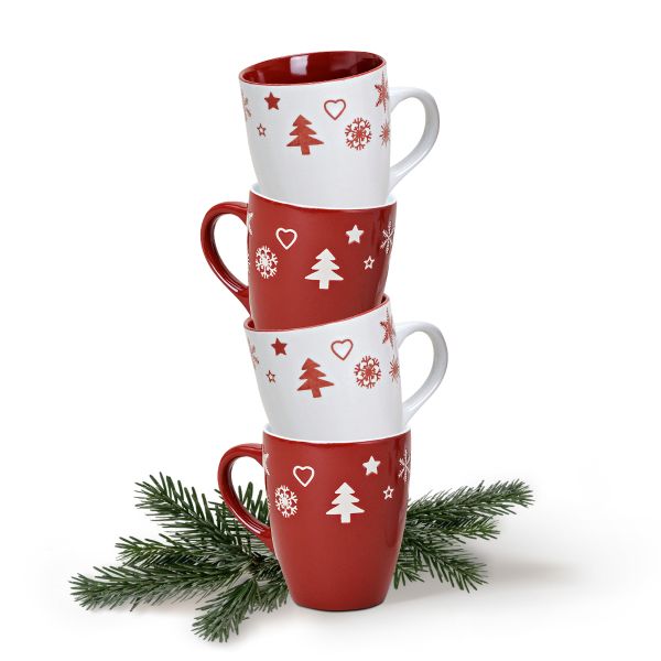 Weihnachtstassen rot / weiß 4er Set Tassen Weihnachten 10 cm / 300 ml