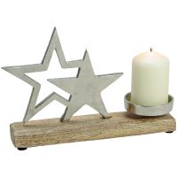 Sterne Kerzenhalter Deko Holz & Metall Weihnachten silber / braun 1 Stk 25 cm