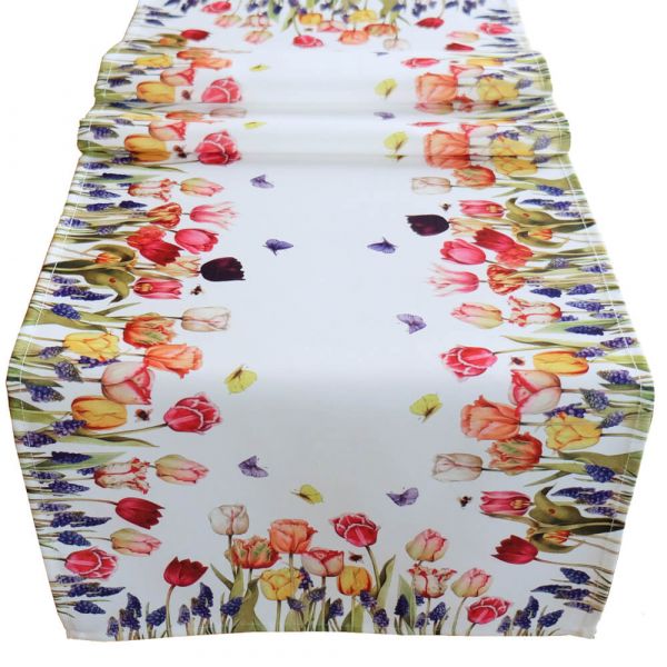 Tischläufer Mitteldecke farbenfrohe Tulpen Druck bunt Tischwäsche 40x140cm