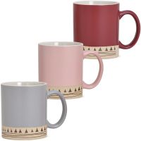 Kaffeetassen Tassen Landhaus rosa weinrot & grau Steingut 3er Set sort 10 cm 300 ml