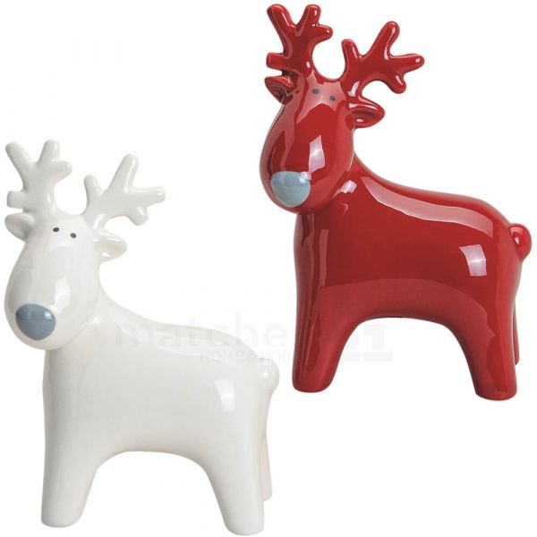 Rentiere / Elche Weihnachtsdeko Dekofiguren Keramikfiguren rot & weiß 2er Set 9 cm