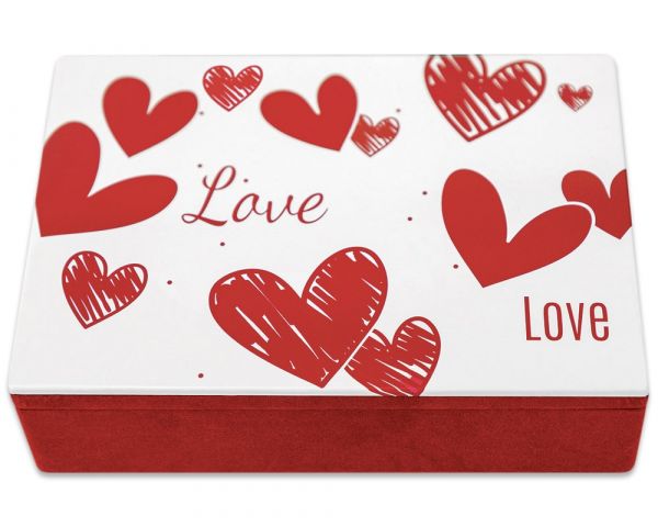 Fotobox Aufbewahrungsbox Herzen & LOVE Box Metall weiß rot 1 Stk 12,8x18x4,7 cm