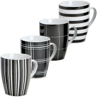 Kaffeetassen Tassen schwarz weiße Streifen & Karo Designs Porzellan 4er Set sort 10 cm