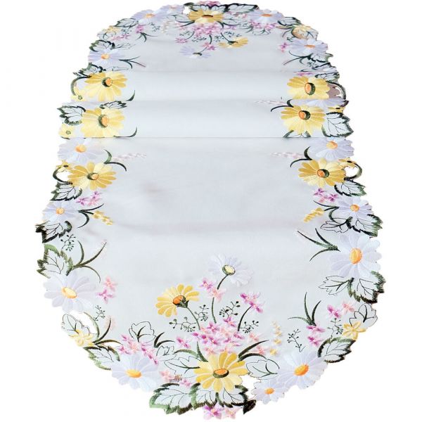 Tischläufer Mitteldecke Blumen & Blätter Stickerei Tischwäsche oval 40x140cm