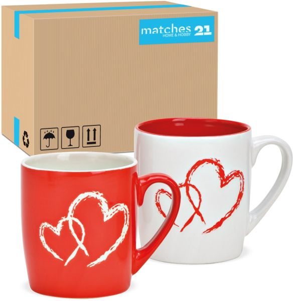 Tassen mit Herzen / Herzdekor Steingut Kaffeetassen rot & weiß 36 Stk. 9 cm
