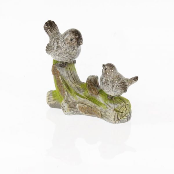 Dekofigur Vögel auf Holzstamm Figur Gartendeko Magnesia bunt 15 cm