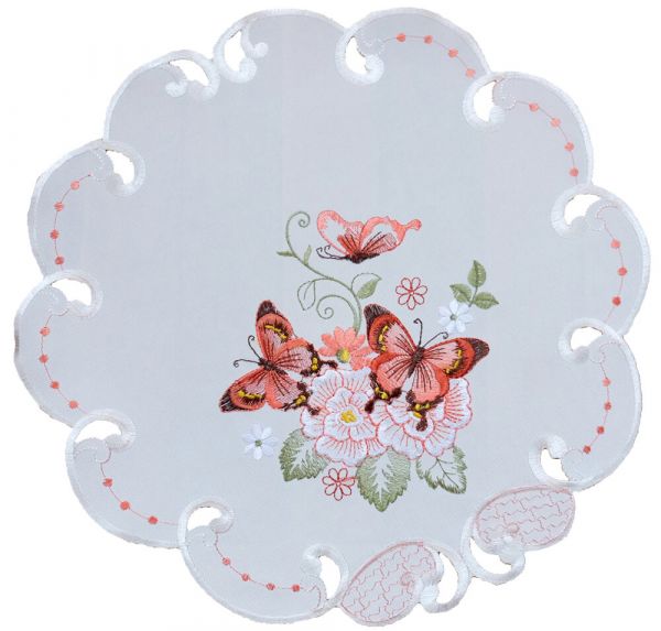 Mitteldecke Tischdecke Schmetterlinge Motiv Stickerei Tischwäsche Ø 40 cm