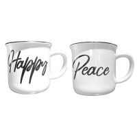 Tassen mit PEACE HAPPY Schriftzug Kaffeetasse weiß 2er Ø 9x8,5 cm