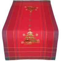 Tischläufer Mitteldecke Weihnachten Christbaum gestickt 40x90 cm rot bunt gold