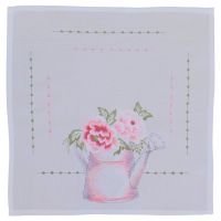Tischdecke Blumenstrauß & Gießkanne weiß & Stick bunt Polyester 1 Stk 35x35 cm