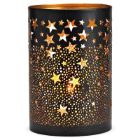 Schönes Windlicht in schwarz mit Sternen aus Metall in ø 10x15 cm