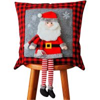 Kissenbezug Weihnachtsmann angenäht Kissenhülle grau bunt Polyester 40x40 cm