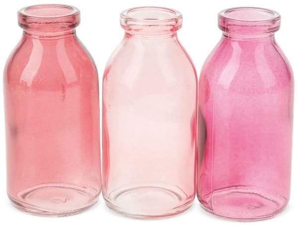 Glasflaschen Glasvasen Flaschen Vasen Dekoflaschen Farbmix 3er Set Ø 5 cm rosa