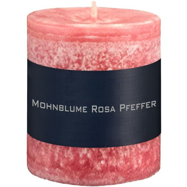 Duftkerze einfarbig ätherische Duftöle uni Ø 7x12 cm Mohnblume Rosa Pfeffer