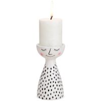Kerzenhalter Kerzenständer Gesicht weiß & schwarze Punkte Keramik 1 Stk Ø 8x15 cm