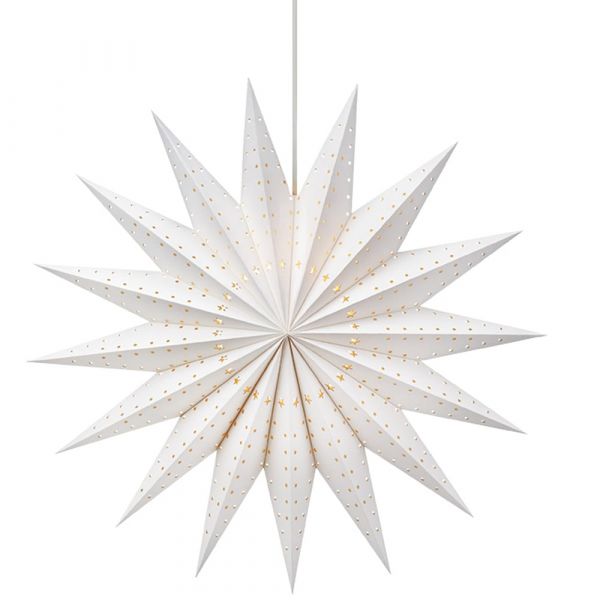 Weihnachtsstern weiß Papier ausgestanzte Sterne Punkte Zuleitung Schalter Ø 75 cm