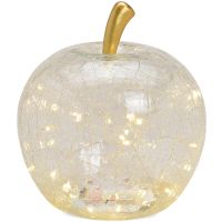 Apfel & 30er LED Licht & Timer Dekoapfel Dekoobst Glas Obst transparent 1 Stk Ø 24 cm