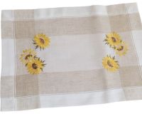 Tischläufer Sonnenblumen Streifen beige & Stick bunt Leinenoptik 1 Stk 35x50 cm