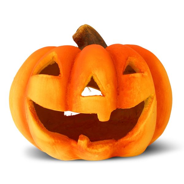 Süßer Kürbis als Halloween Deko mit Teelicht in Orange 27x23 cm